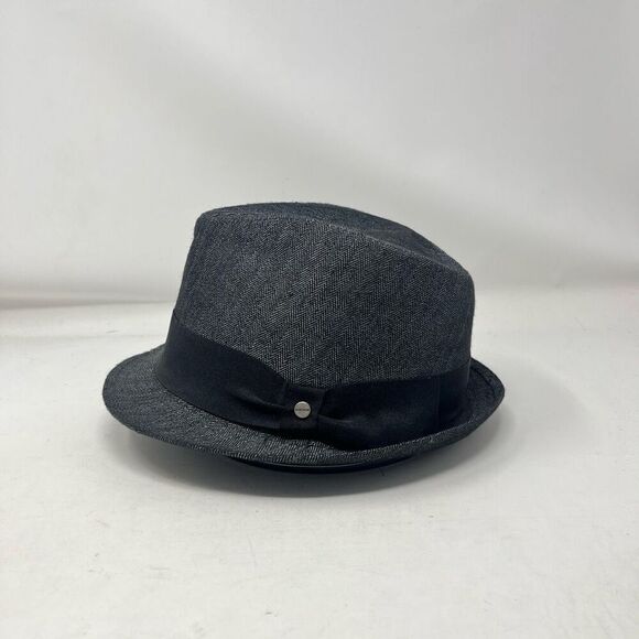 Stetson Fedora Hat Herringbone Pattern Ribboned Charcoal Gray Mens Small/Medium - Picture 1 of 7